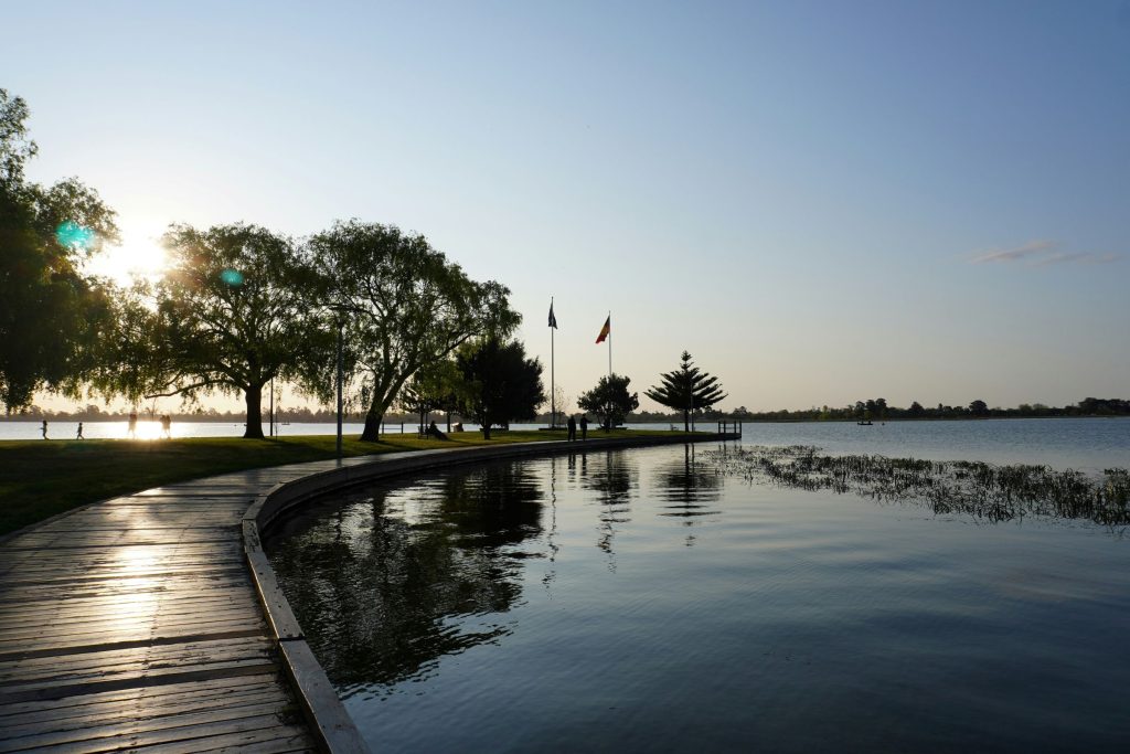Lake Wendouree boardwalk at sunset, Ballarat